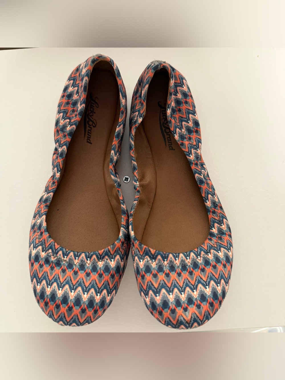 Lucky Brand Coral and Navy Zigzag Ballet Flats